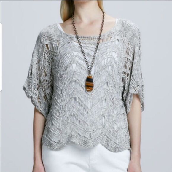 Eileen Fisher Sweaters - Eileen Fisher Oatmeal Wonder Scallop Crochet Sweater size PS